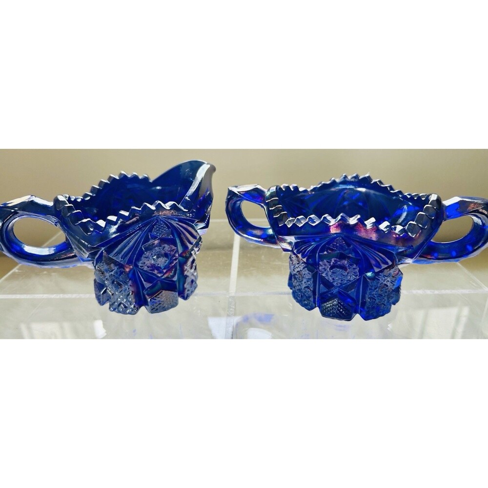 Westmoreland for Levay Cobalt Blue Carnival Glass Creamer & Open Sugar Set